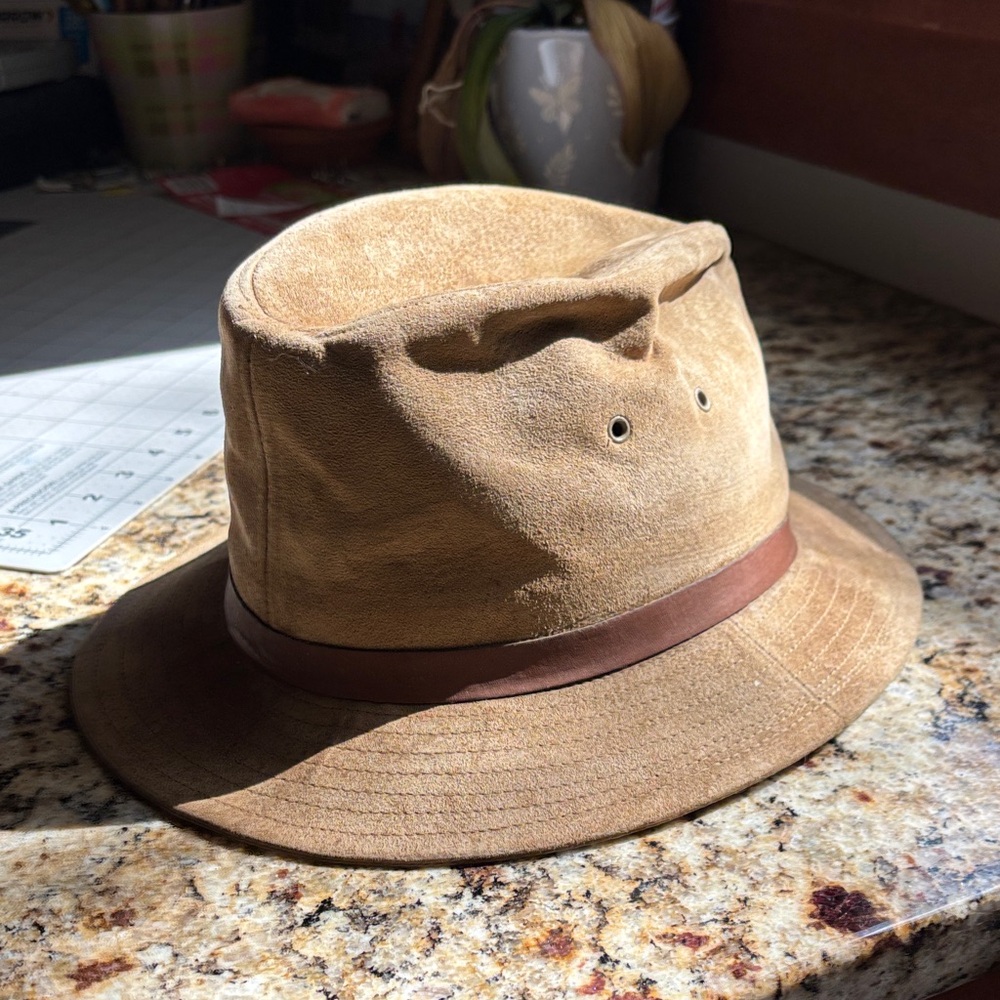 Broner Genuine Leather Suede Hat/Fedora Mens Medium Beige/Tan